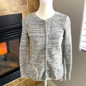 J Mclaughlin Cardigan Sweater Jacket Fringe Pockets Snap Closure size XS